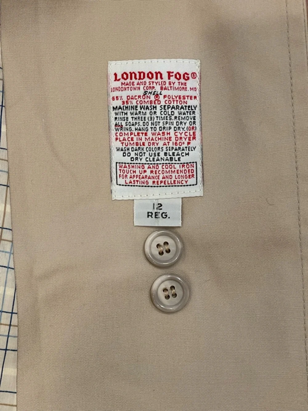 Vintage 80’s London Fog Khaki Double-Breasted Trench Coat woman’s size 12 - Picture 5 of 10